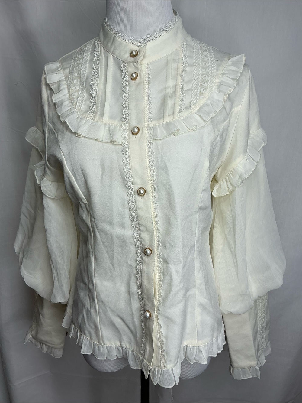 2256 - Women's Cream Victorian Ruffle Button-Front Blouse